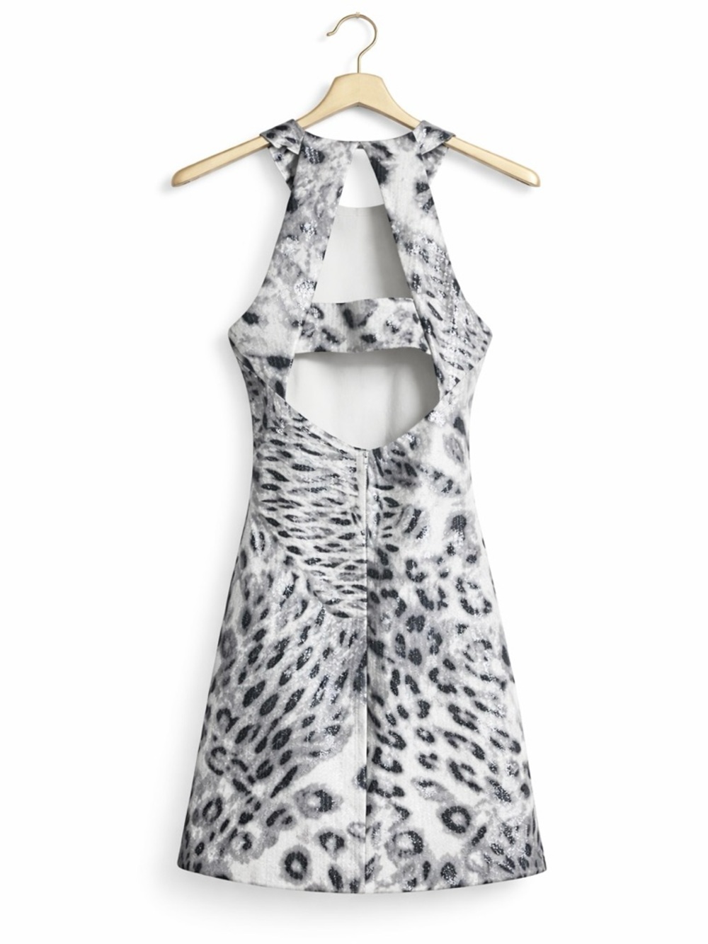 Parker Snow Leopard Print Mini Dress Open Back Cutout Shimmer Textured XS - Picture 4 of 8